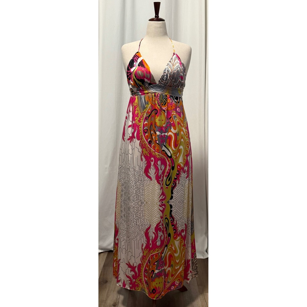 Alice & Trixie 100% Silk Paisley Halter Maxi Dress Boho Luxe Resort Cruise L